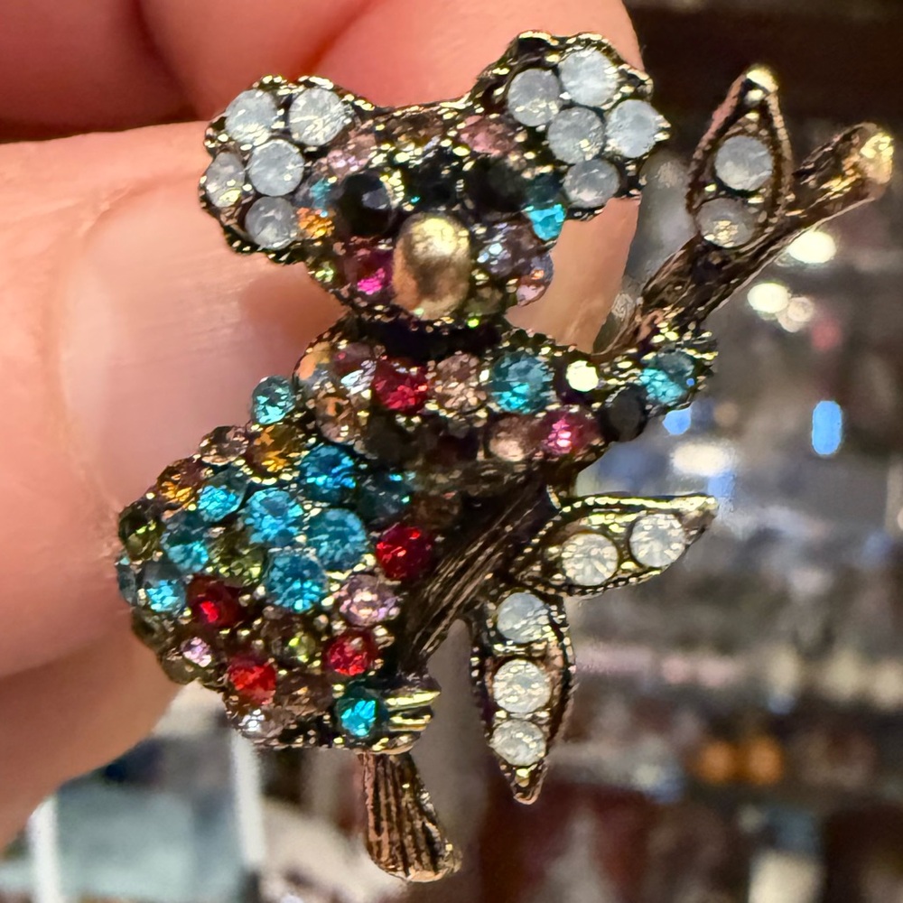 Sparkling Rhinestone Koala Bear Brooch Pin Colorful Gems Tree Branch Jewelry New